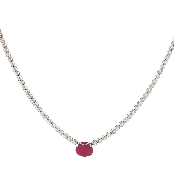 18kt White Gold Diamond And Ruby Tennis Necklace