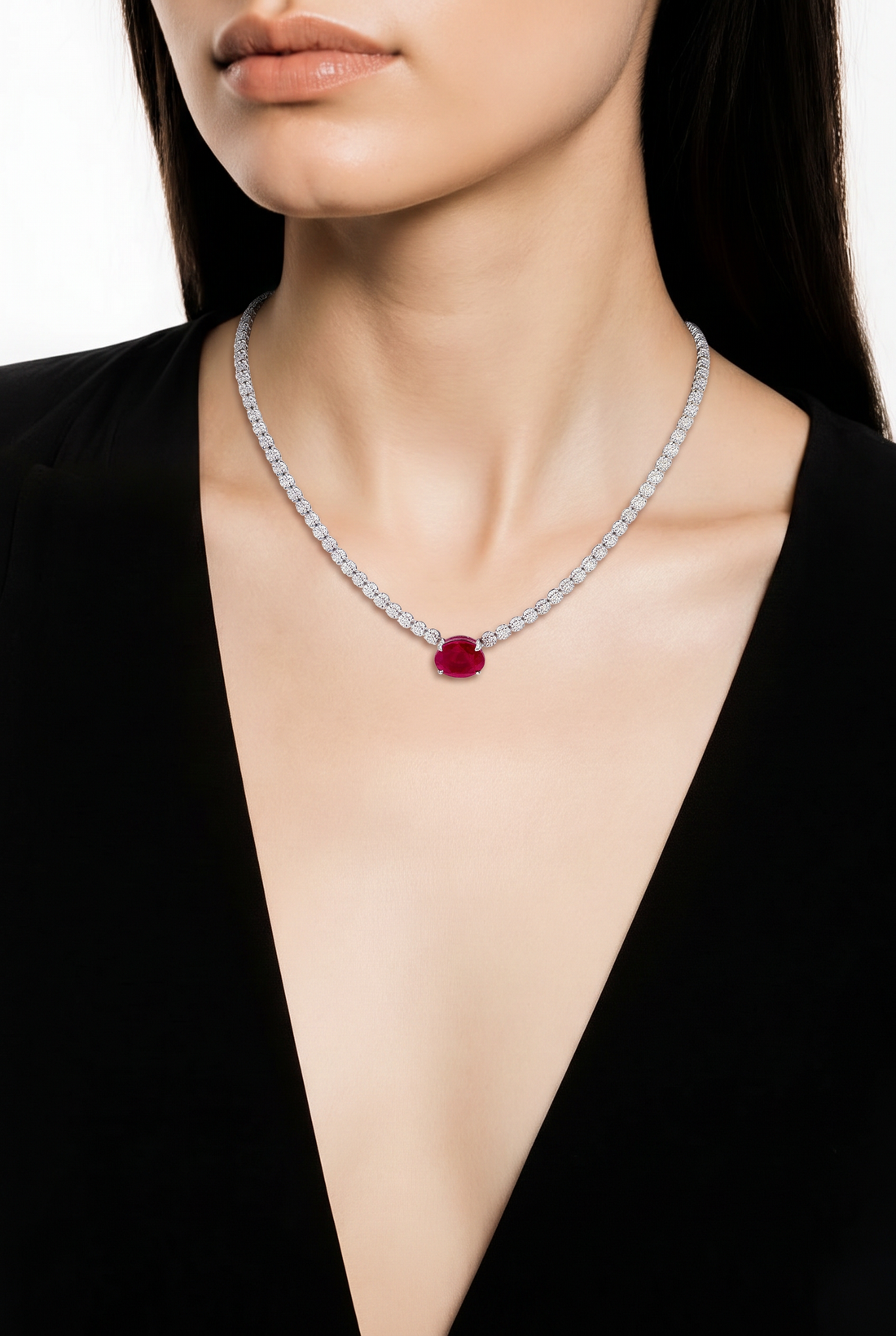 18kt White Gold Diamond And Ruby Tennis Necklace