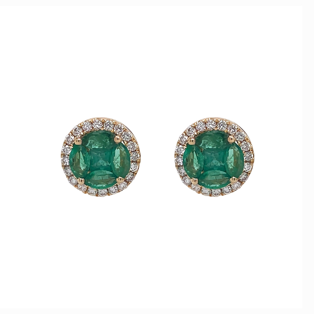 18kt Yellow Gold Diamond and Green Emerald Earrings