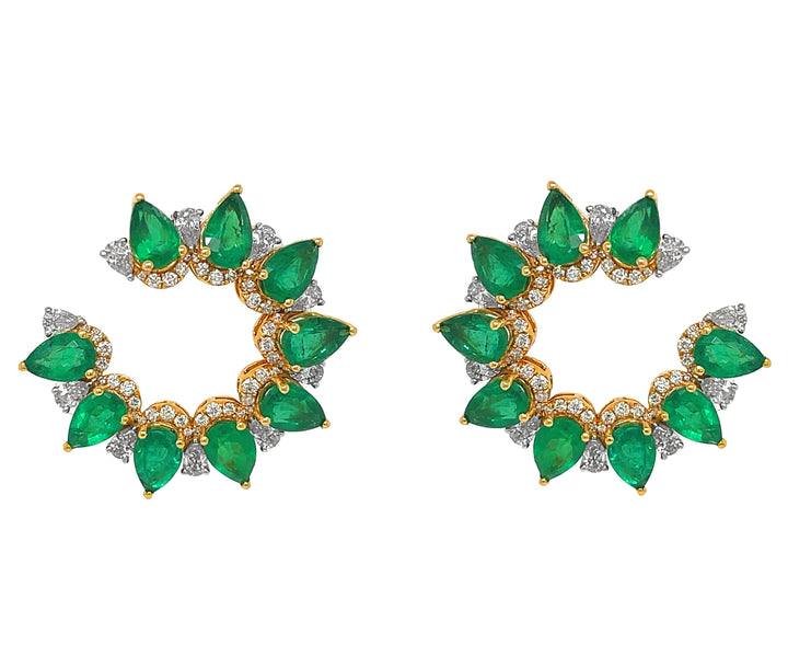 18kt Yellow Gold Diamond And Emerald Earrings