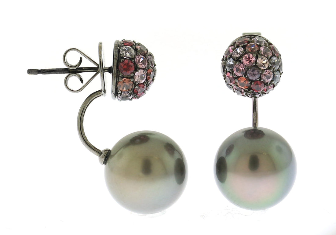 18kt Black Gold Sapphire and Pearl Earrings
