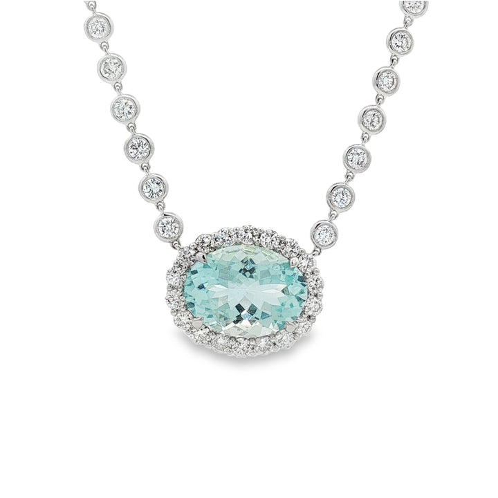 18kt White Gold Diamond And Aquamarine Pendant
