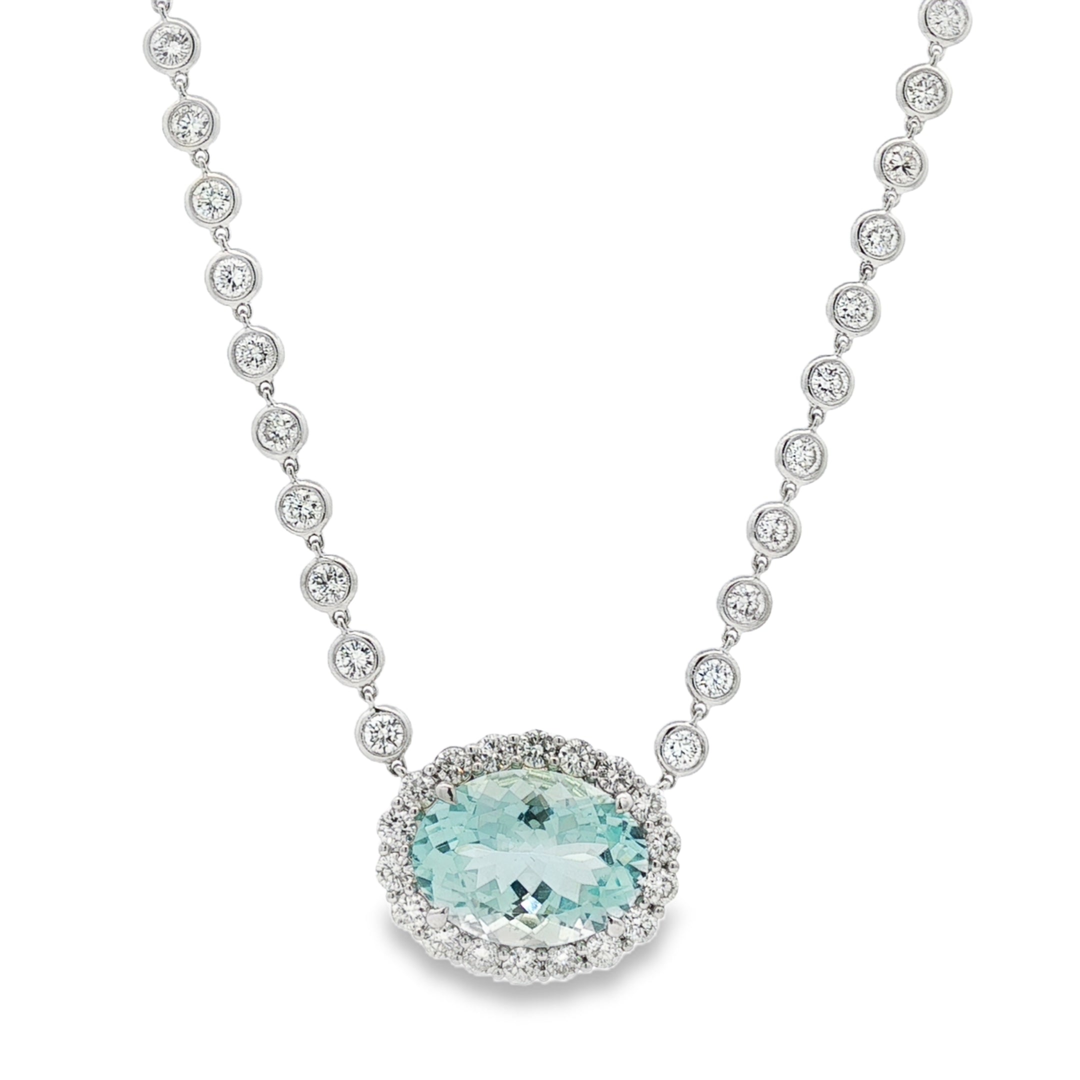 18kt White Gold Diamond And Aquamarine Pendant