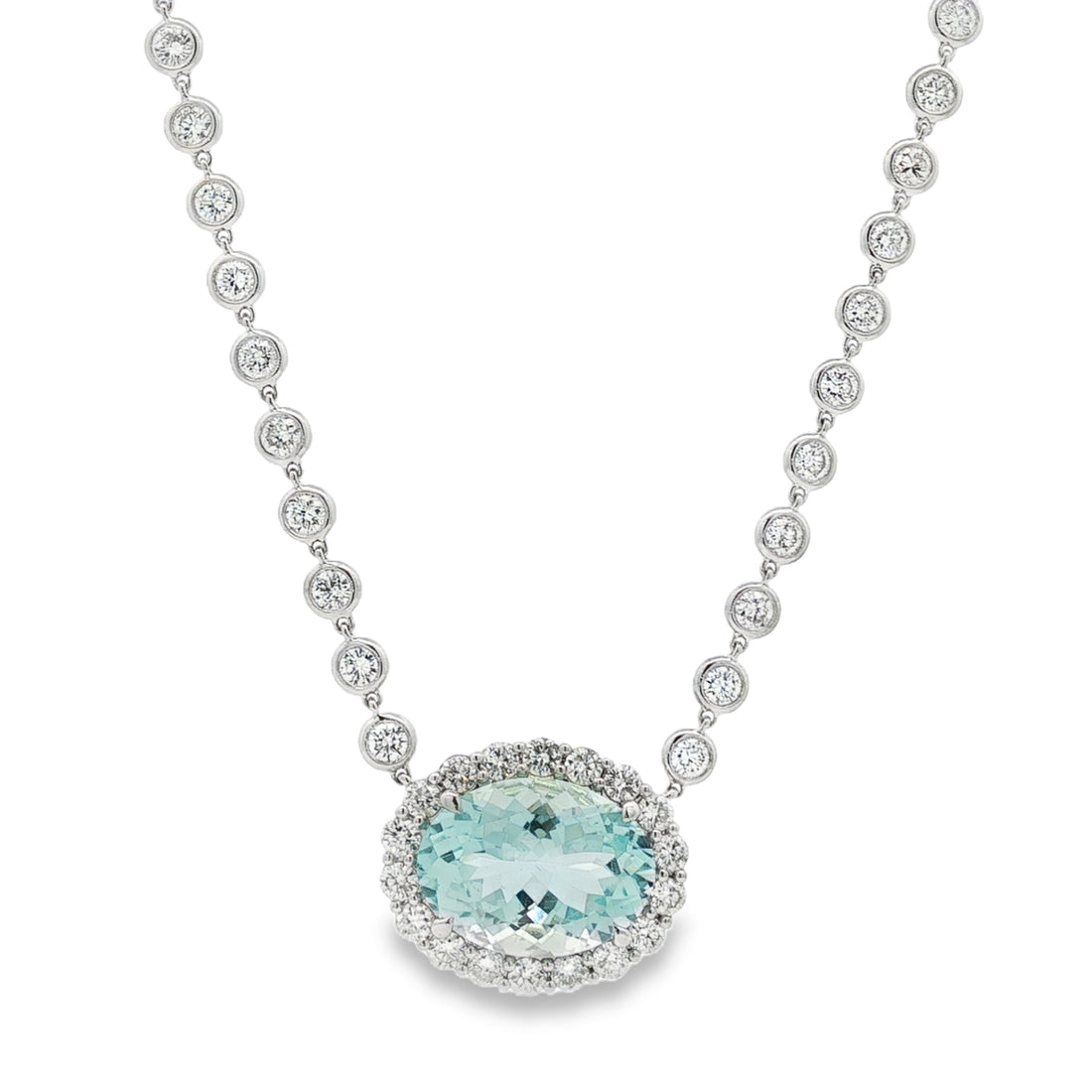 18kt White Gold Diamond And Aquamarine Pendant