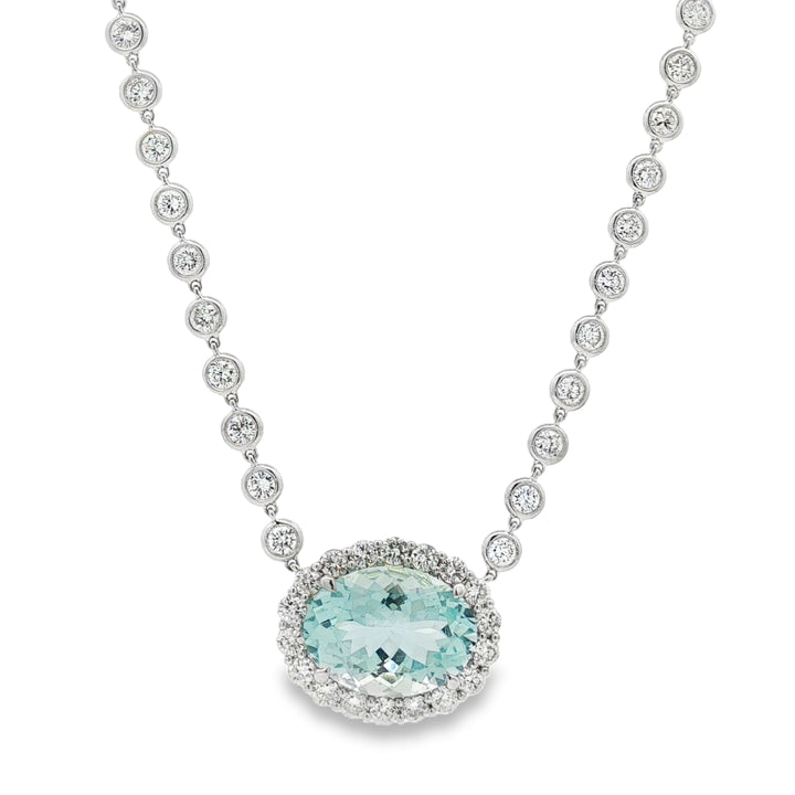 18kt White Gold Diamond And Aquamarine Pendant
