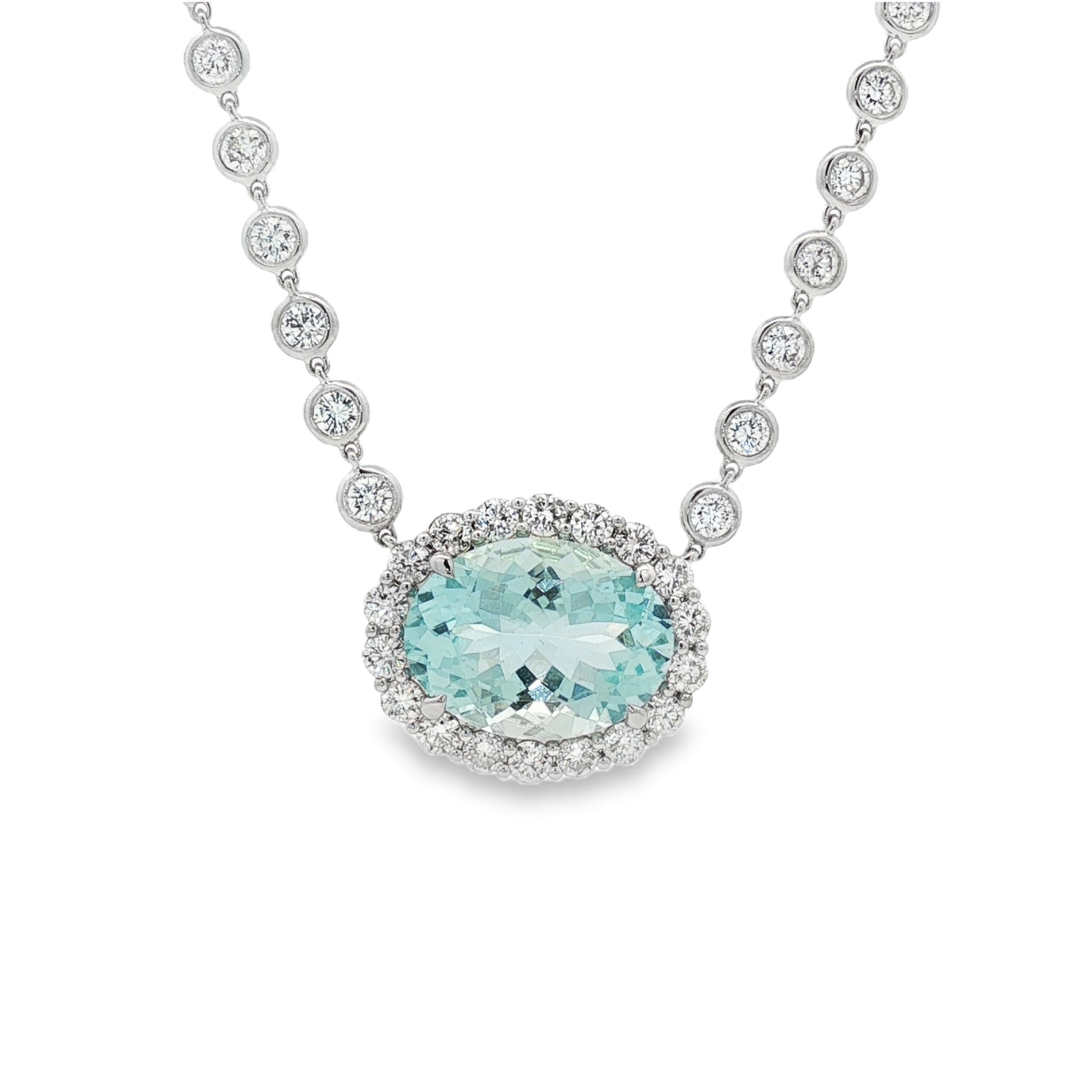 18kt White Gold Diamond And Aquamarine Pendant
