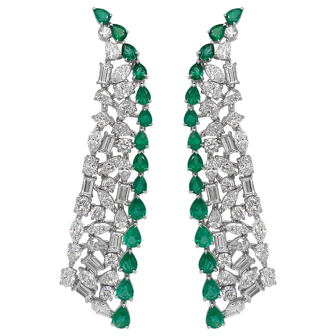 18kt White Gold Diamond and Emerald Earrings