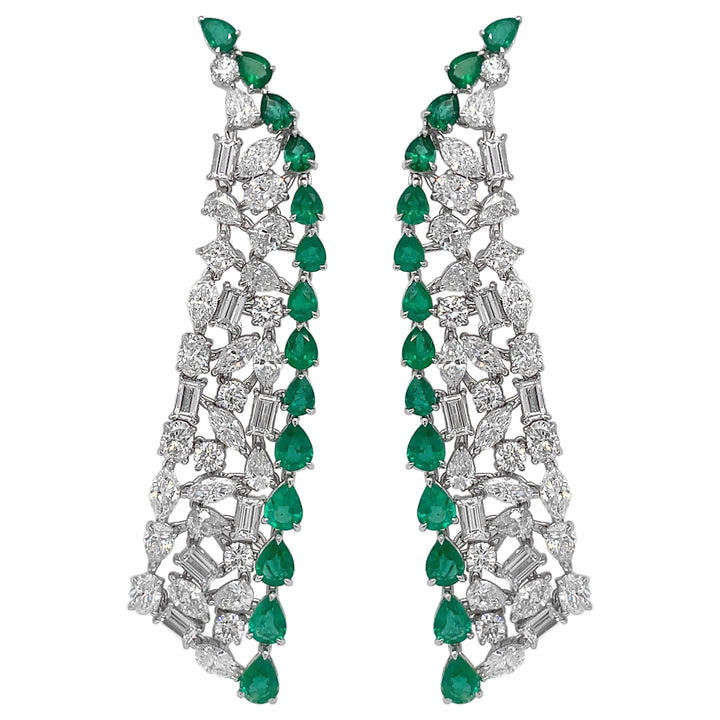 18kt White Gold Diamond and Emerald Earrings