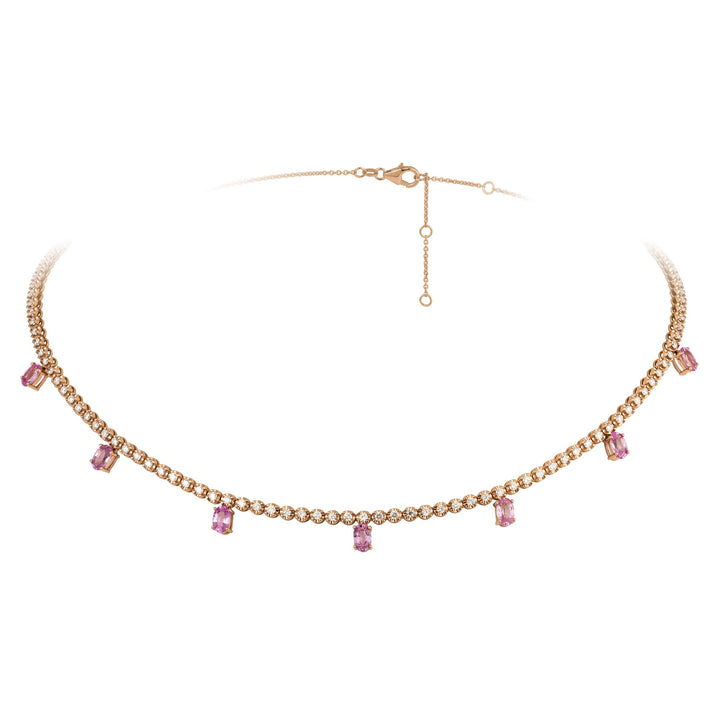 18kt Rose Gold Diamond and Pink Sapphire Tennis Necklace