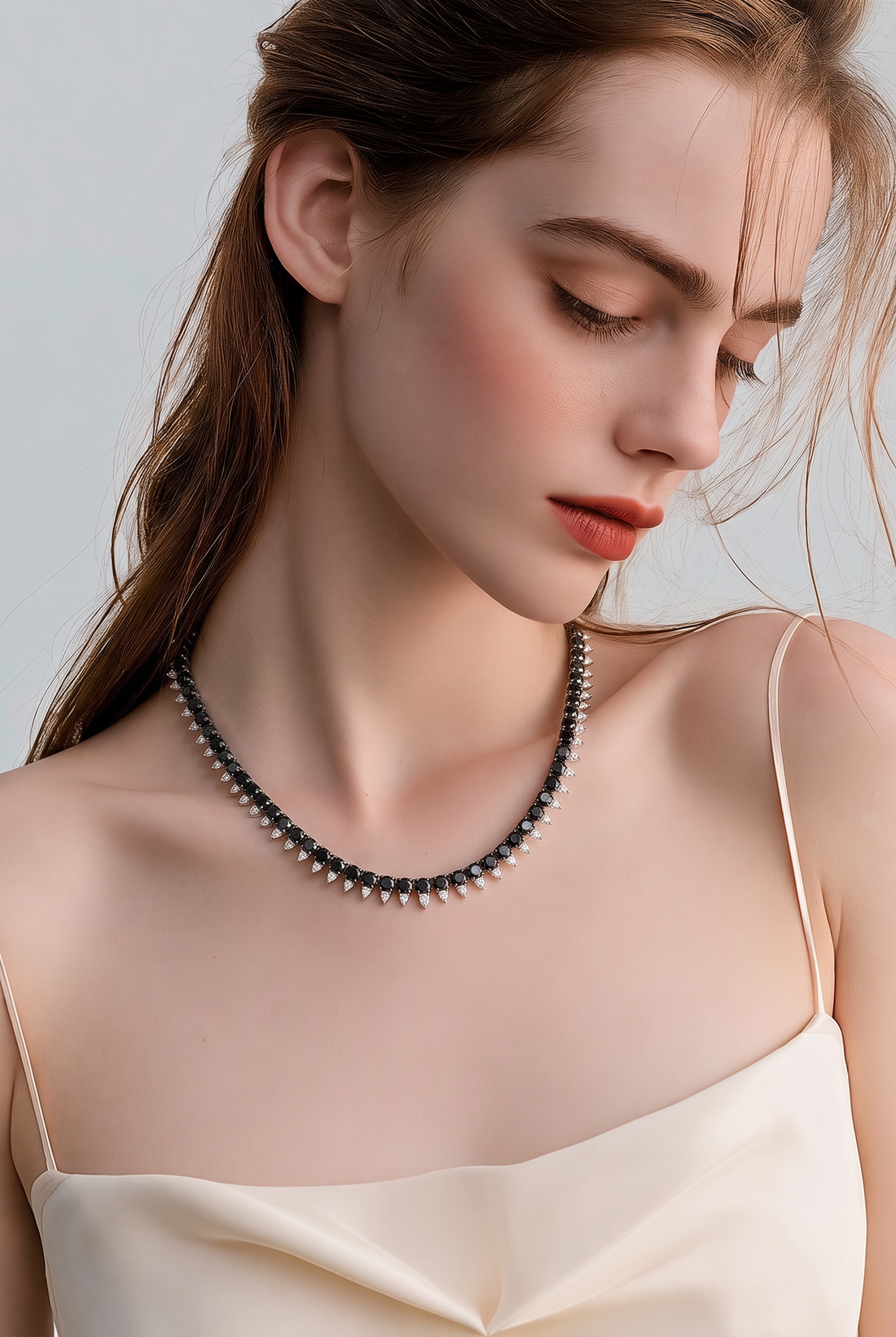 18kt Black And White Gold Diamond Tennis Necklace