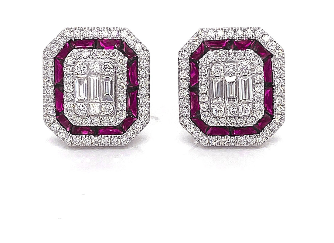 18kt White Gold Diamond and Ruby Earrings