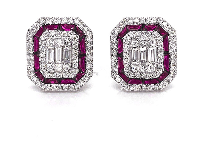 18kt White Gold Diamond and Ruby Earrings