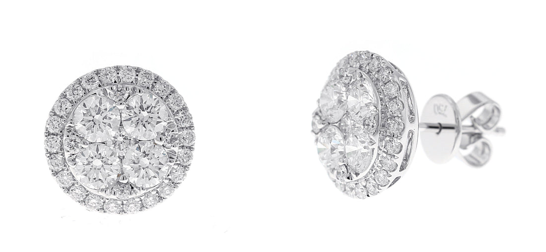 18kt White Gold Diamond Cluster Stud Earrings