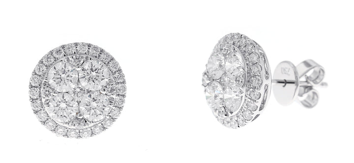 18kt White Gold Diamond Cluster Stud Earrings