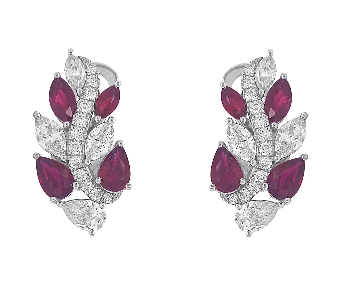 18kt White Gold Diamond And Ruby Earrings