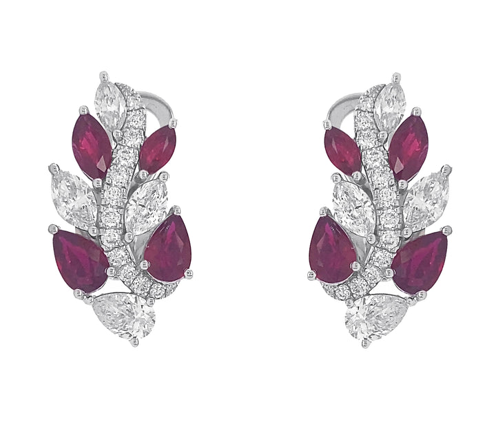 18kt White Gold Diamond And Ruby Earrings