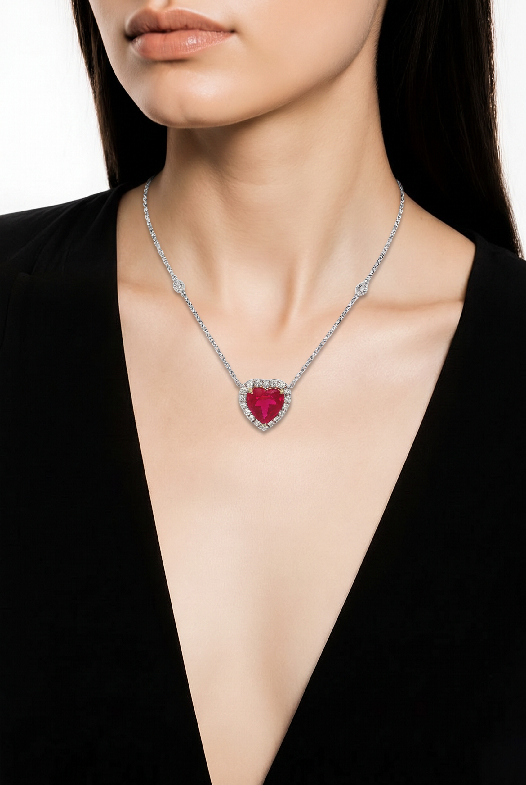 14kt White Gold Lab Diamond And Ruby Pendant