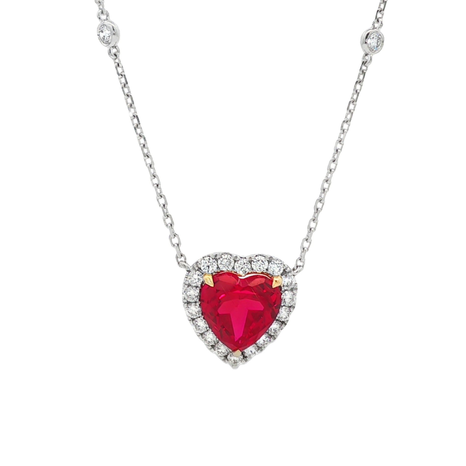 14kt White Gold Lab Diamond And Ruby Pendant