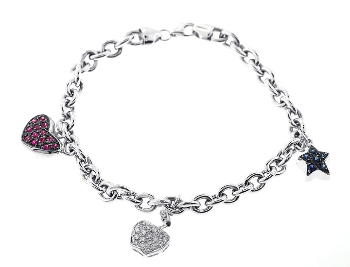 14kt White Gold Sapphire Charm Rolo Link Bracelet