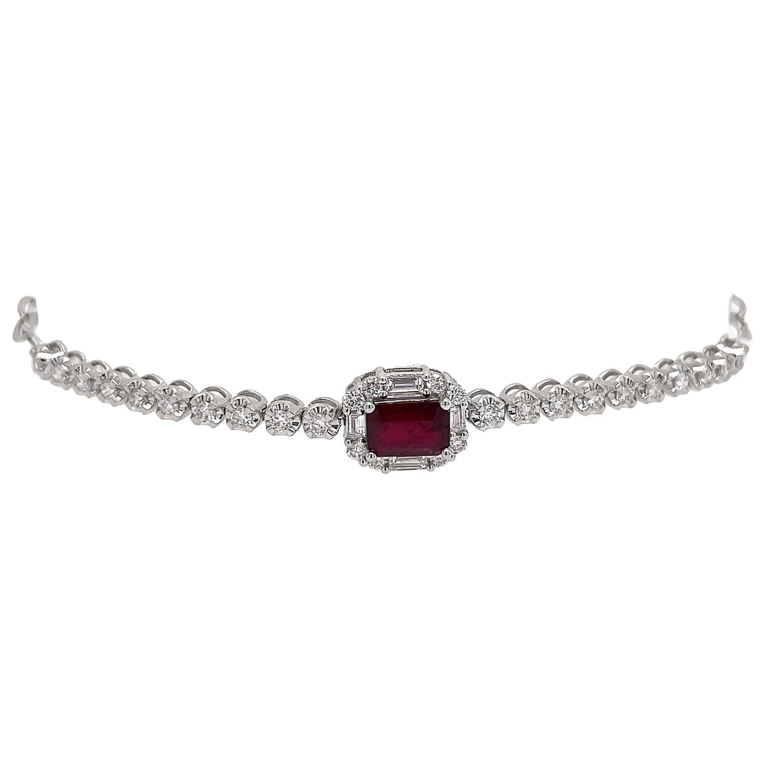 18kt White Gold Diamond And Ruby Bracelet.