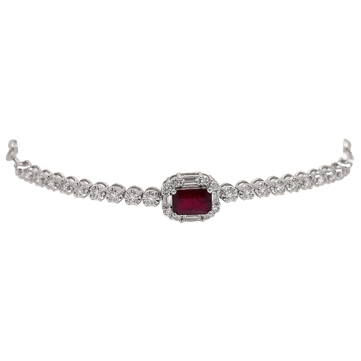 18kt White Gold Diamond And Ruby Bracelet.