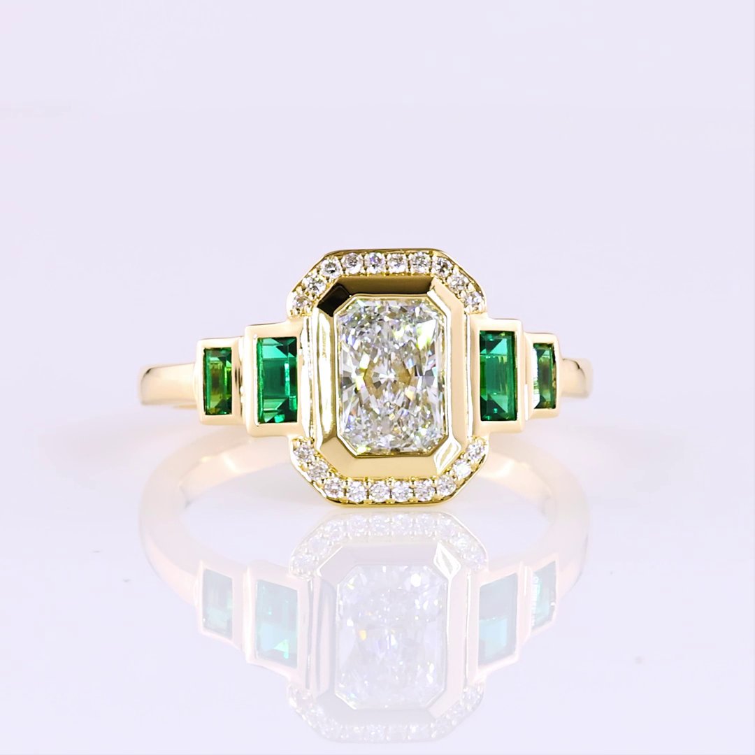 14kt Yellow Gold Lab Diamond And Green Emerald Ring