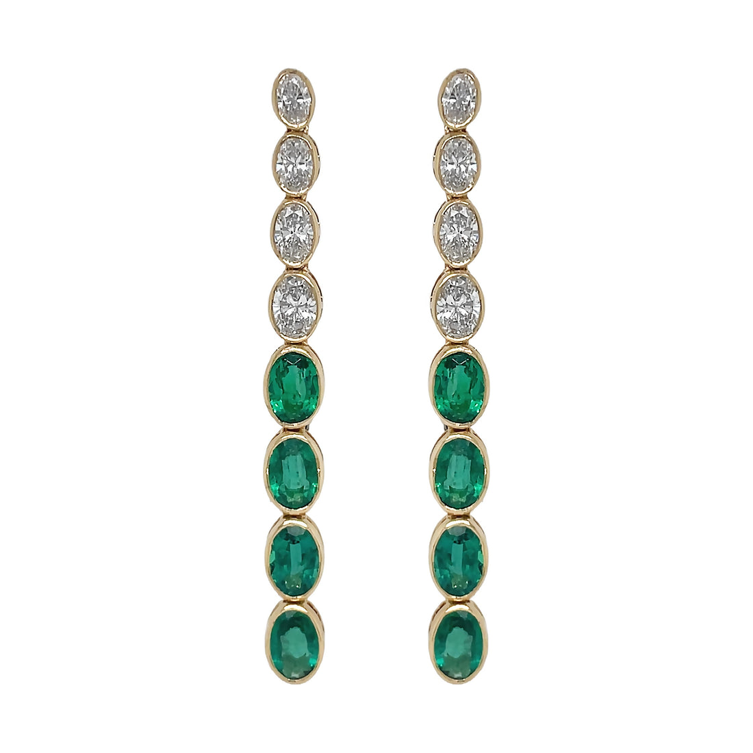 18kt Yellow Gold Diamond and Green Emerald Dangling Earrings