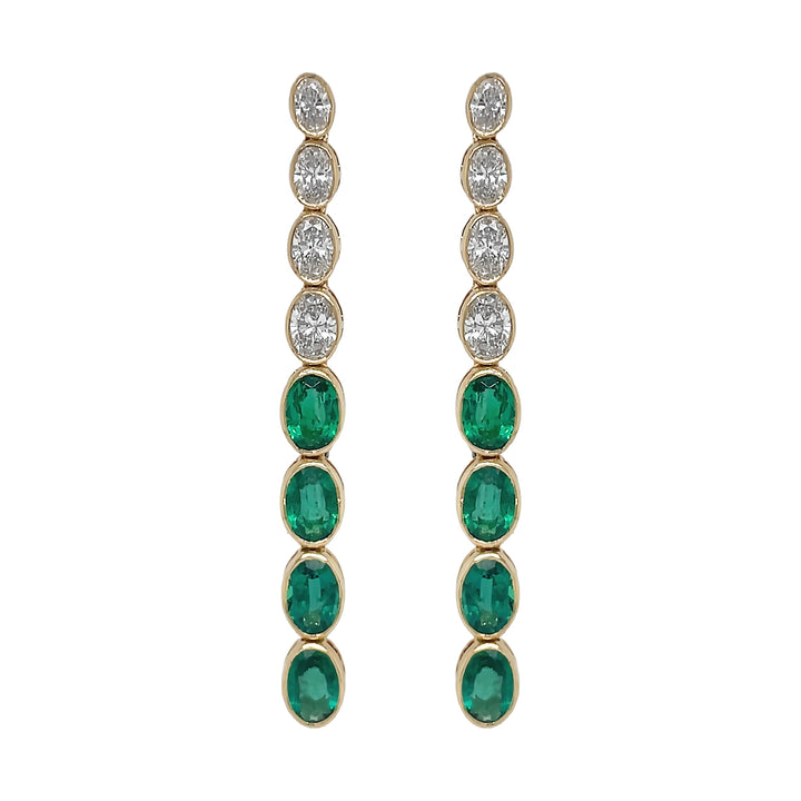 18kt Yellow Gold Diamond and Green Emerald Dangling Earrings