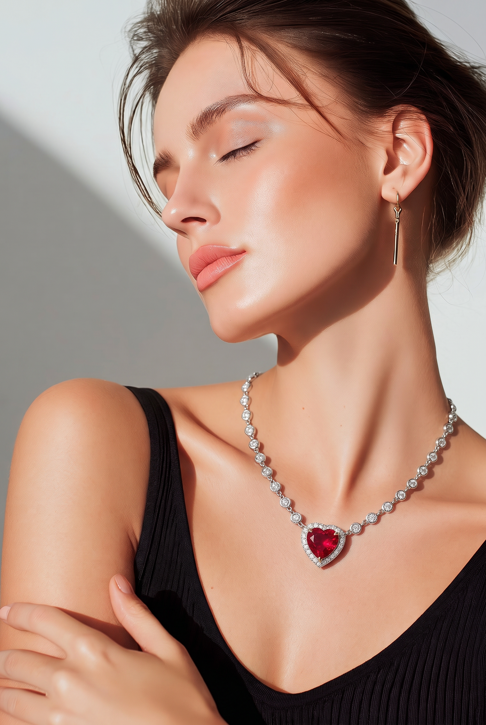 14kt White Gold Lab Diamond And Ruby Pendant