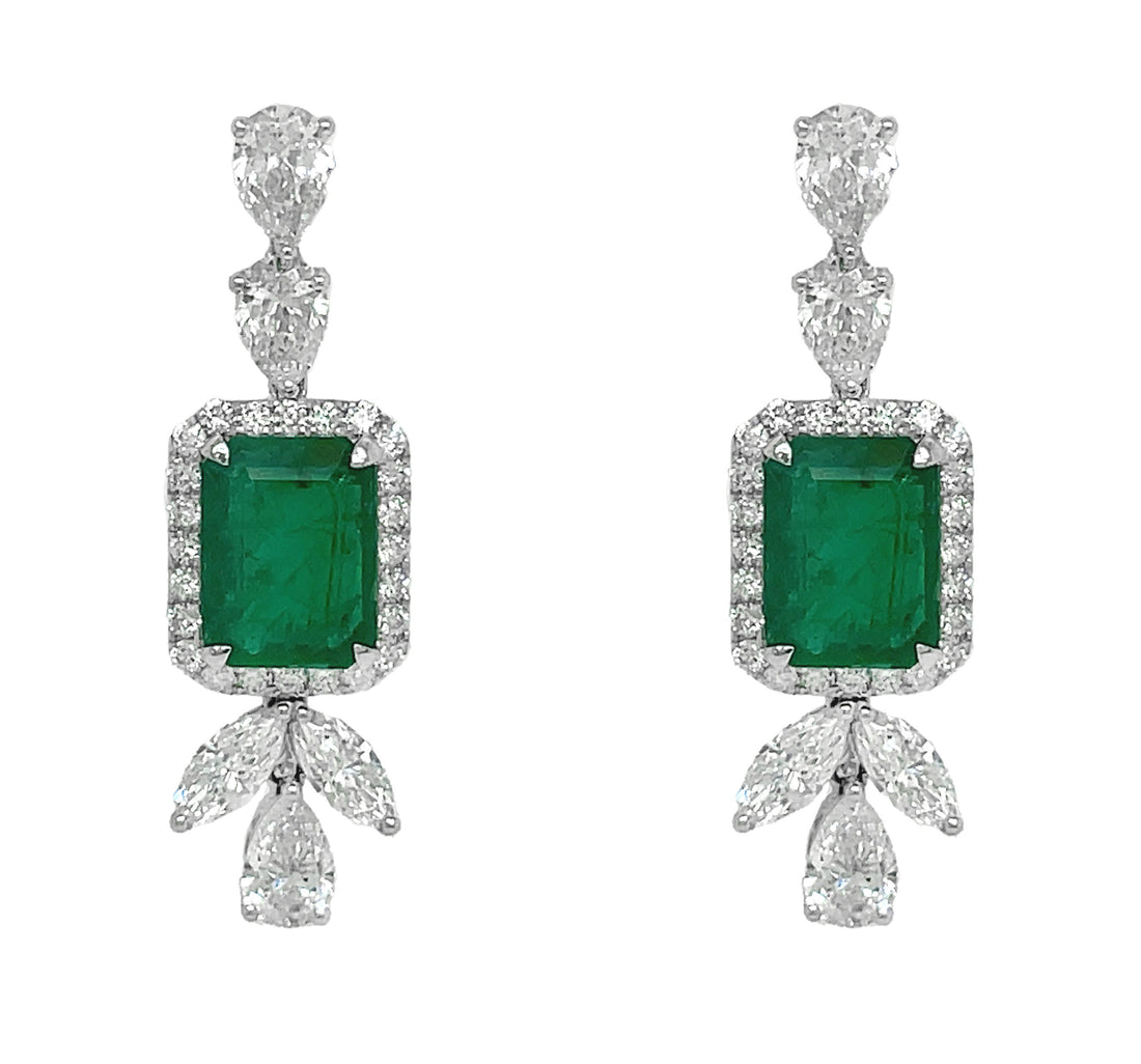 18kt White Gold Diamond and Emerald Earrings