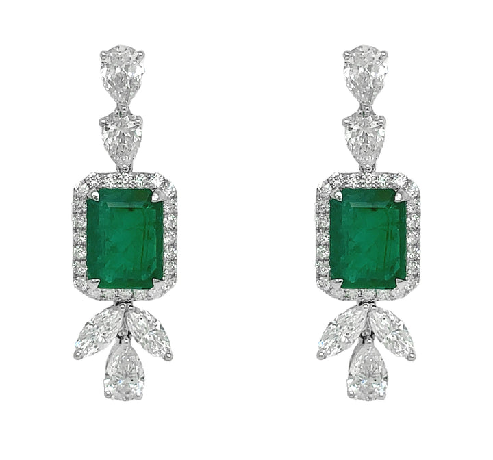 18kt White Gold Diamond and Emerald Earrings