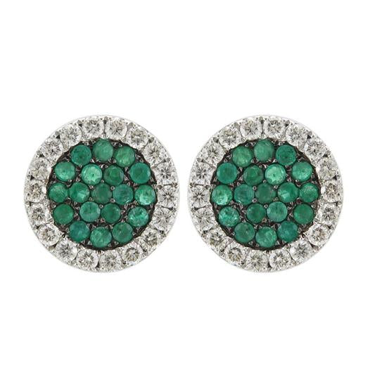 18kt White Gold Diamond and Green Emerald Earrings.