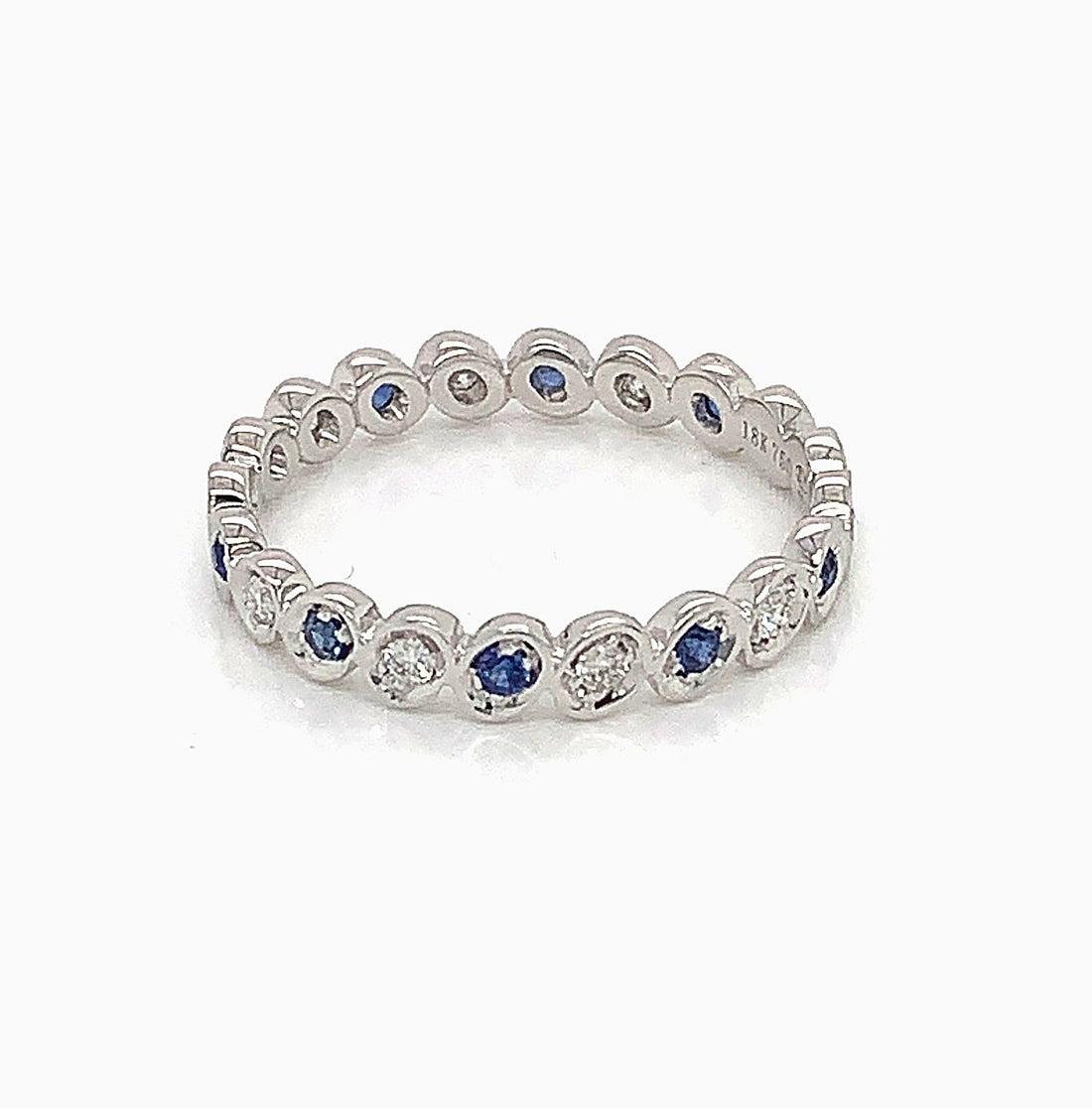 18kt White Gold Diamond and Blue Sapphire Band