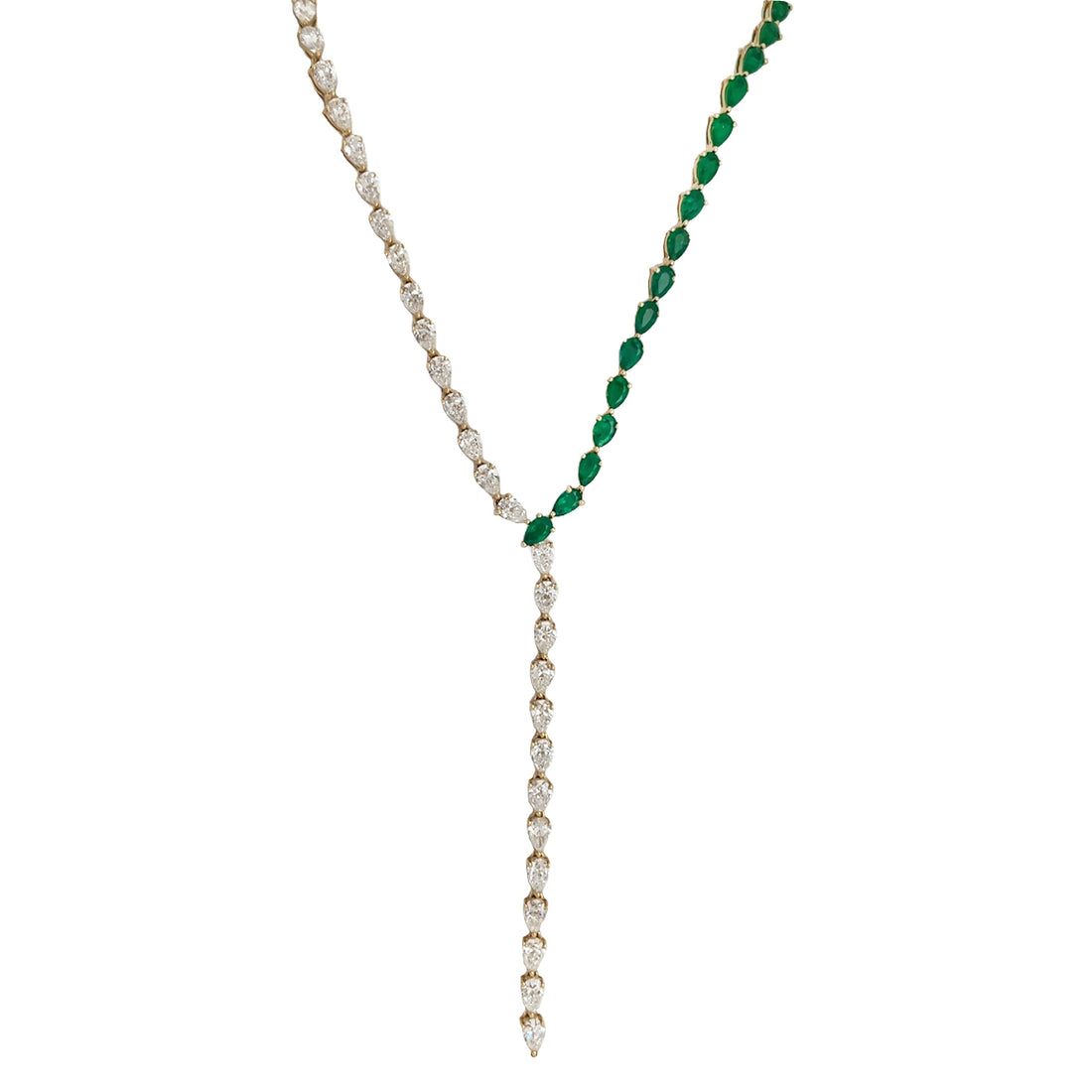 18kt Yellow Gold Diamond and Green Emerald Dangling Necklace