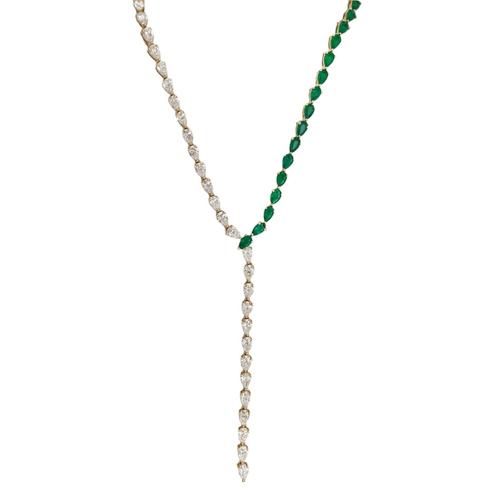 18kt Yellow Gold Diamond and Green Emerald Dangling Necklace