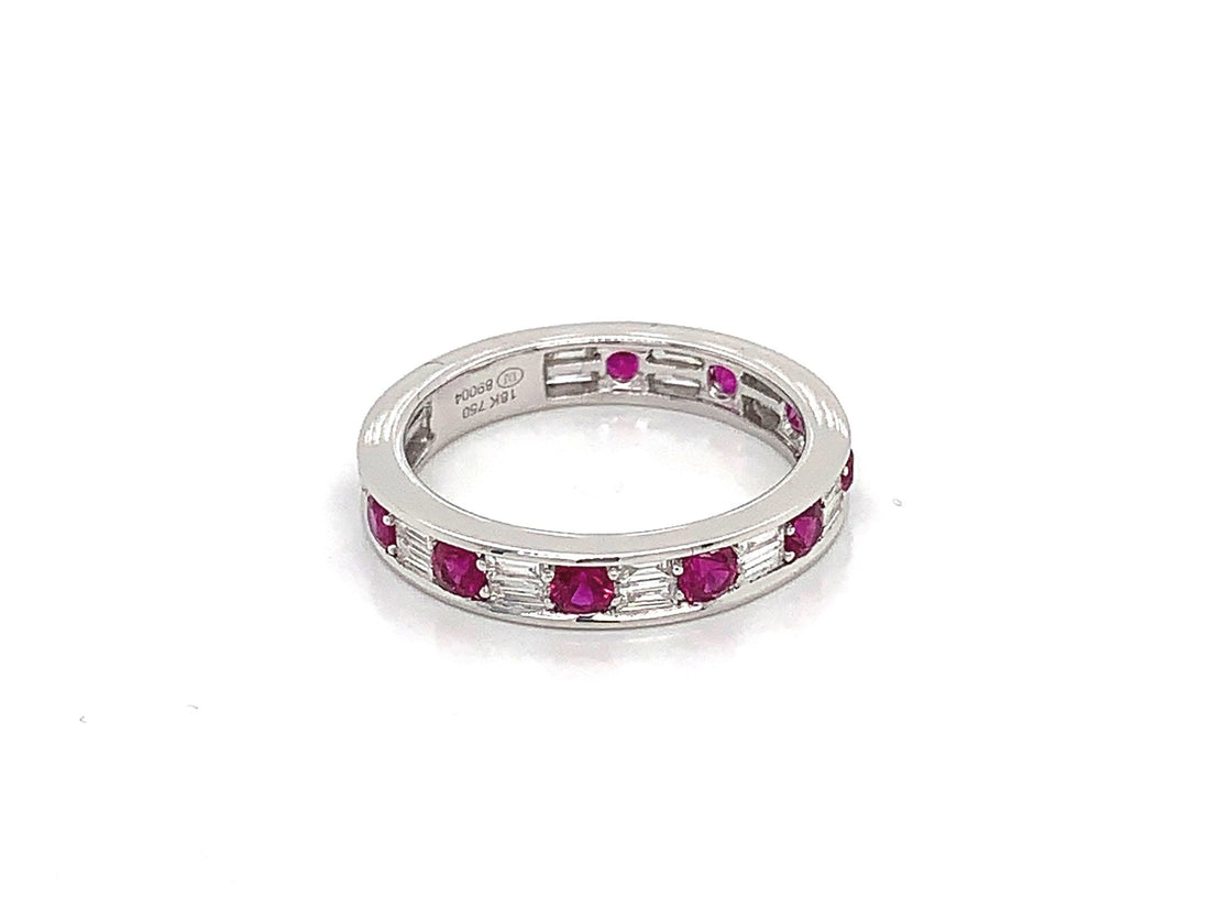 18kt White Gold Diamond and Ruby Band