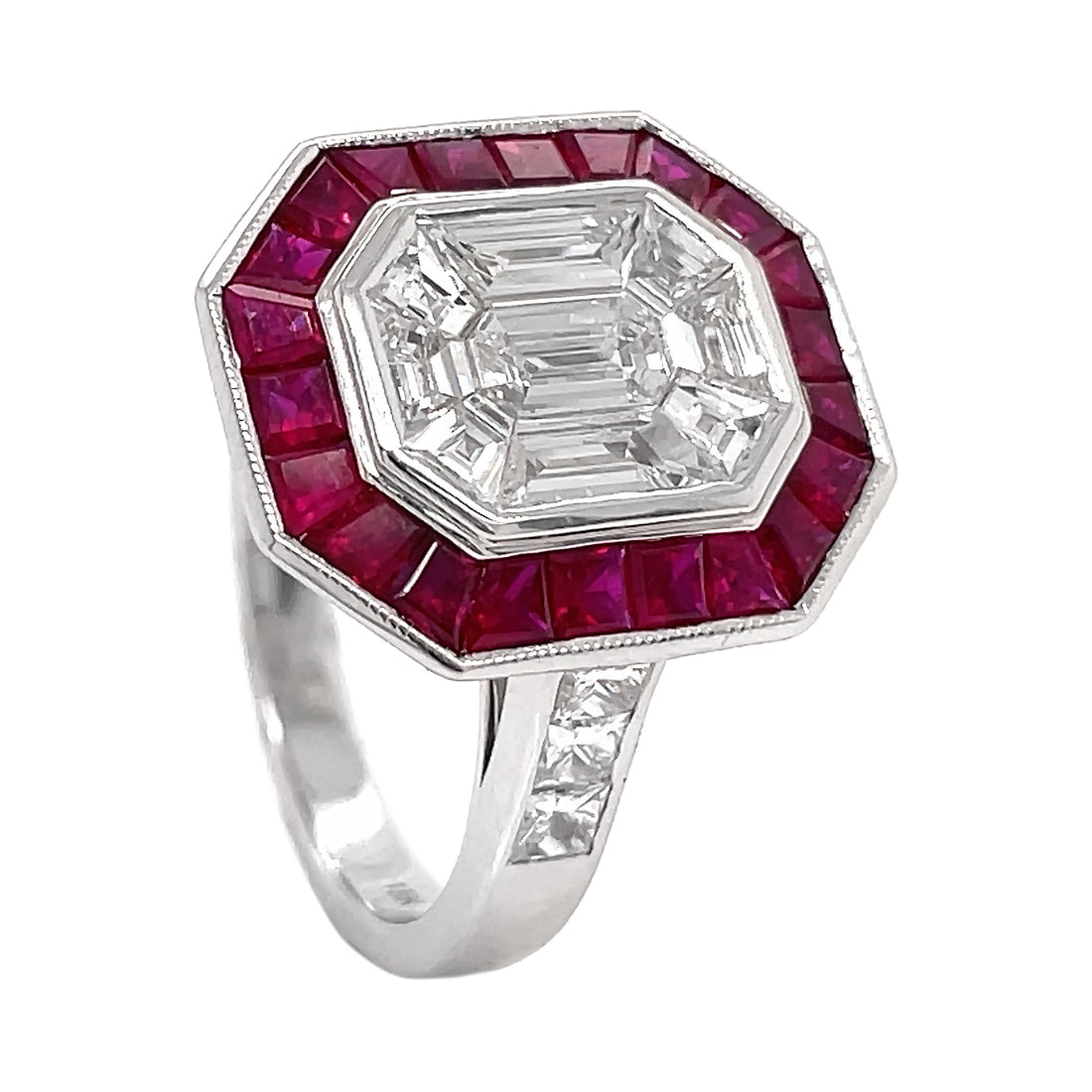18kt White Gold Diamond And Ruby Ring.