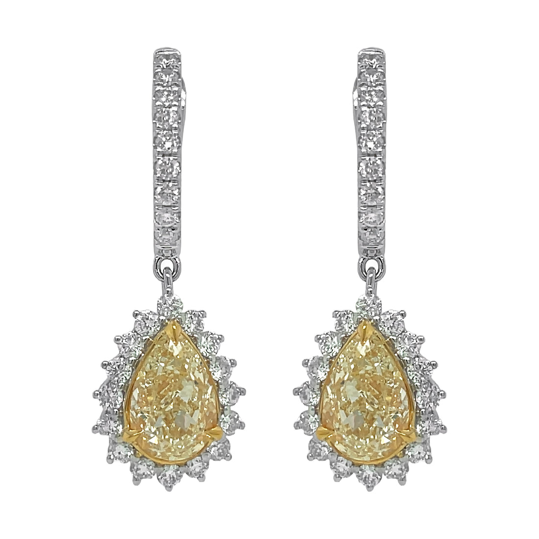 18kt Yellow and White Gold Diamond And Yellow Diamond Dangling Earrings