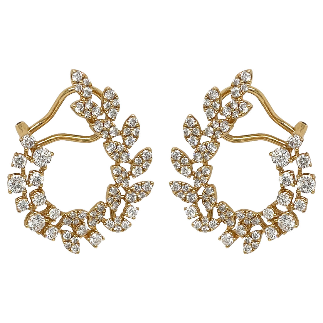 18kt Yellow Gold Diamond Leafy Earrings