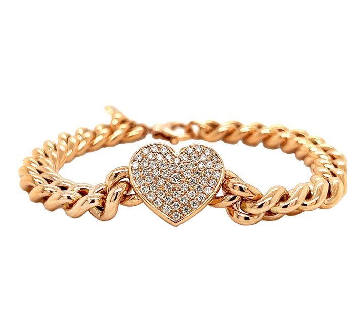 18kt Rose Gold Diamond Heart and Link Bracelet