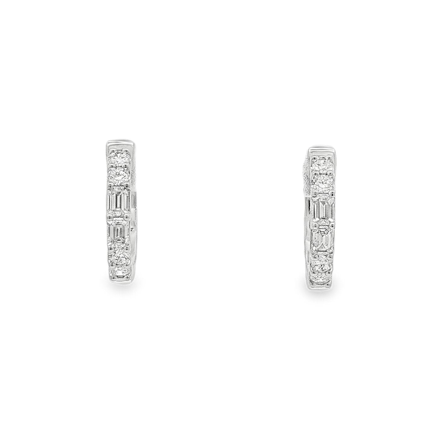 14kt White Gold Diamond And Green Emerald Huggie Earring