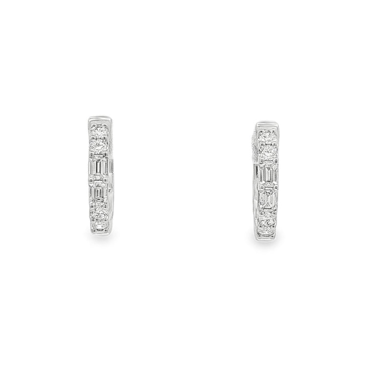14kt White Gold Diamond And Green Emerald Huggie Earring