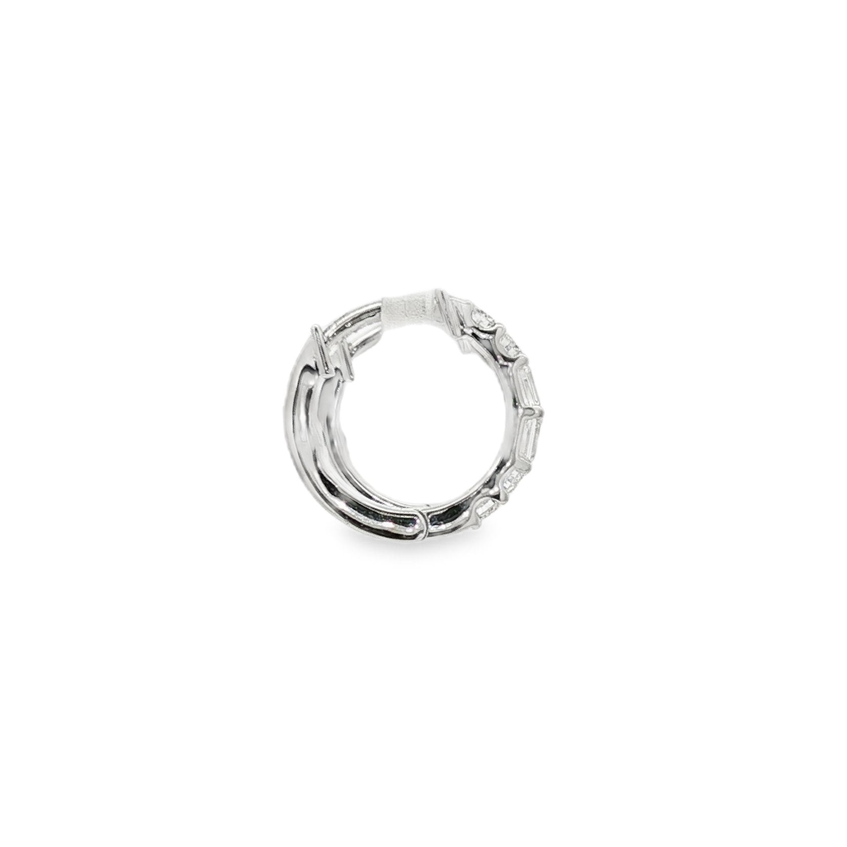14kt White Gold Diamond And Green Emerald Huggie Earring