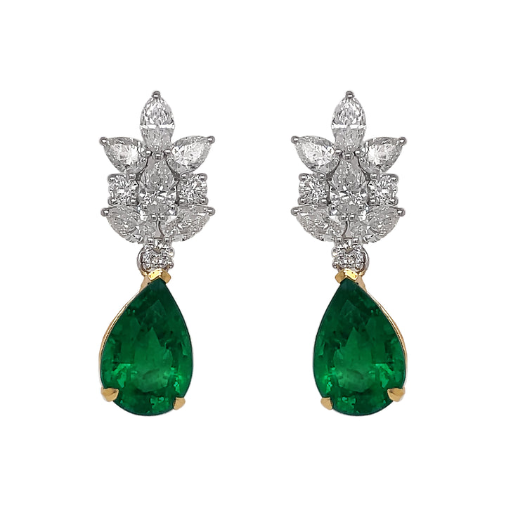 18kt White Gold Diamond and Green Emerald Earrings.