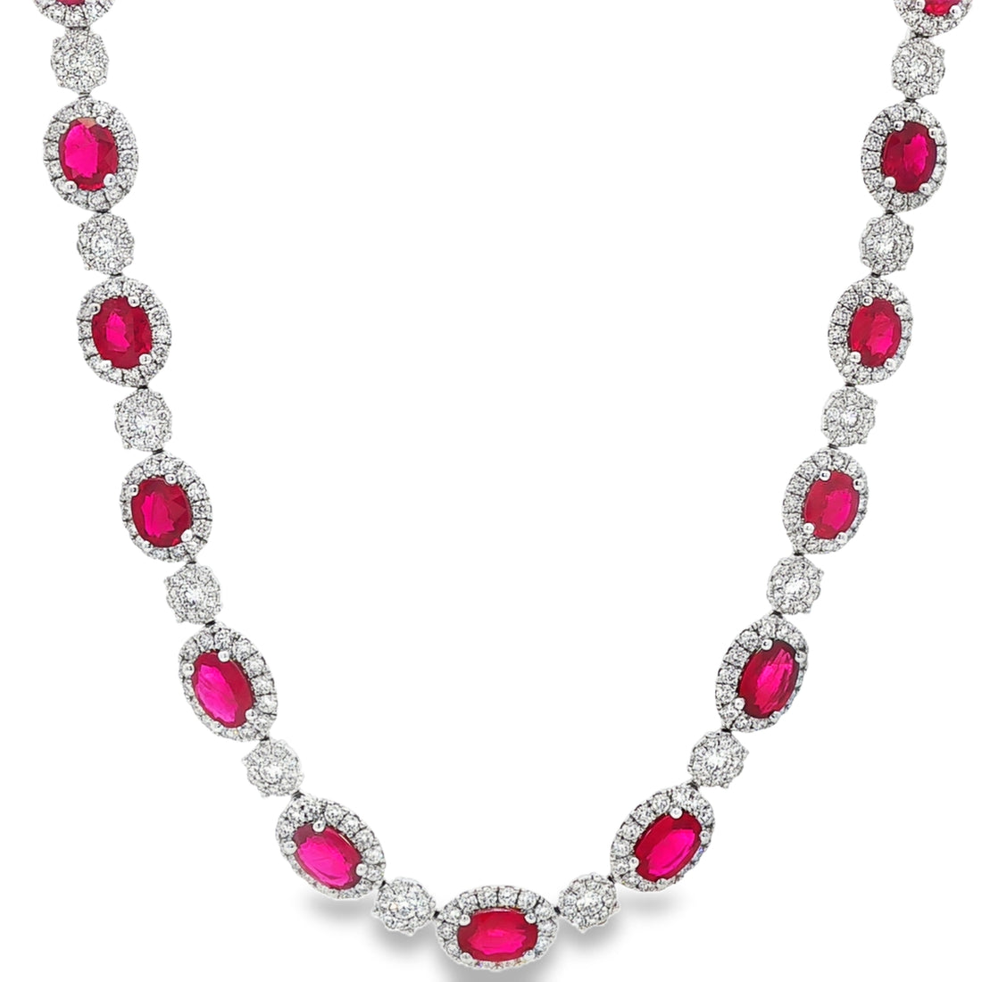 18kt White Gold Diamond And Ruby Tennis Necklace