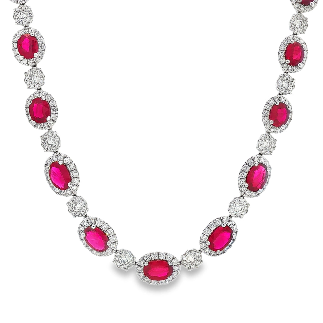 18kt White Gold Diamond And Ruby Tennis Necklace