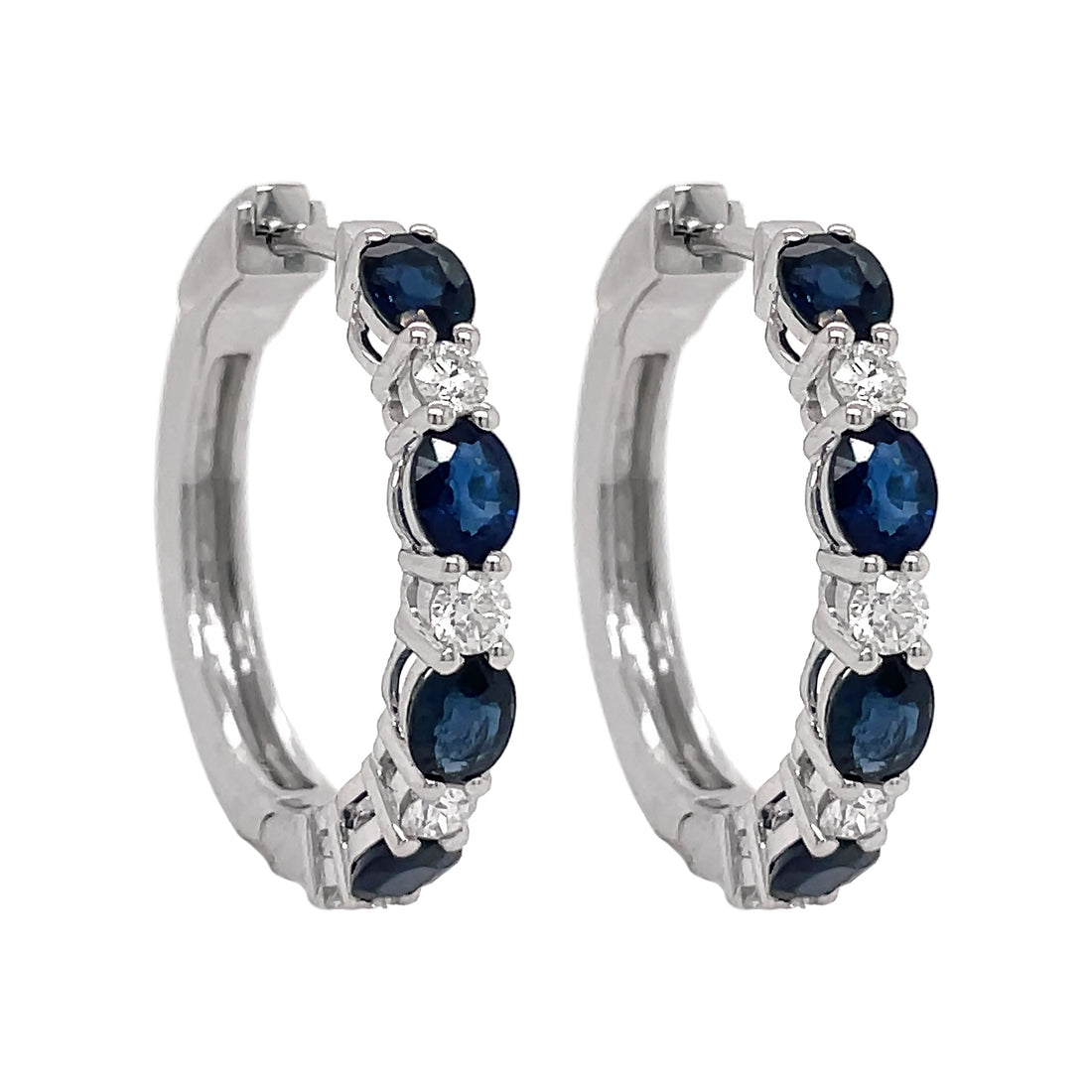 18kt White Gold Diamond and Sapphire Hoops.