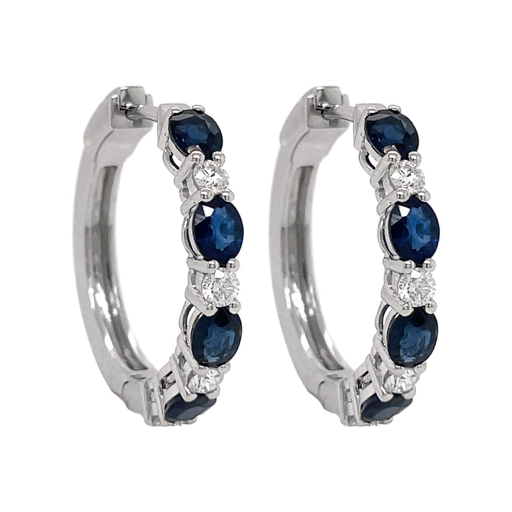 18kt White Gold Diamond and Sapphire Hoops.