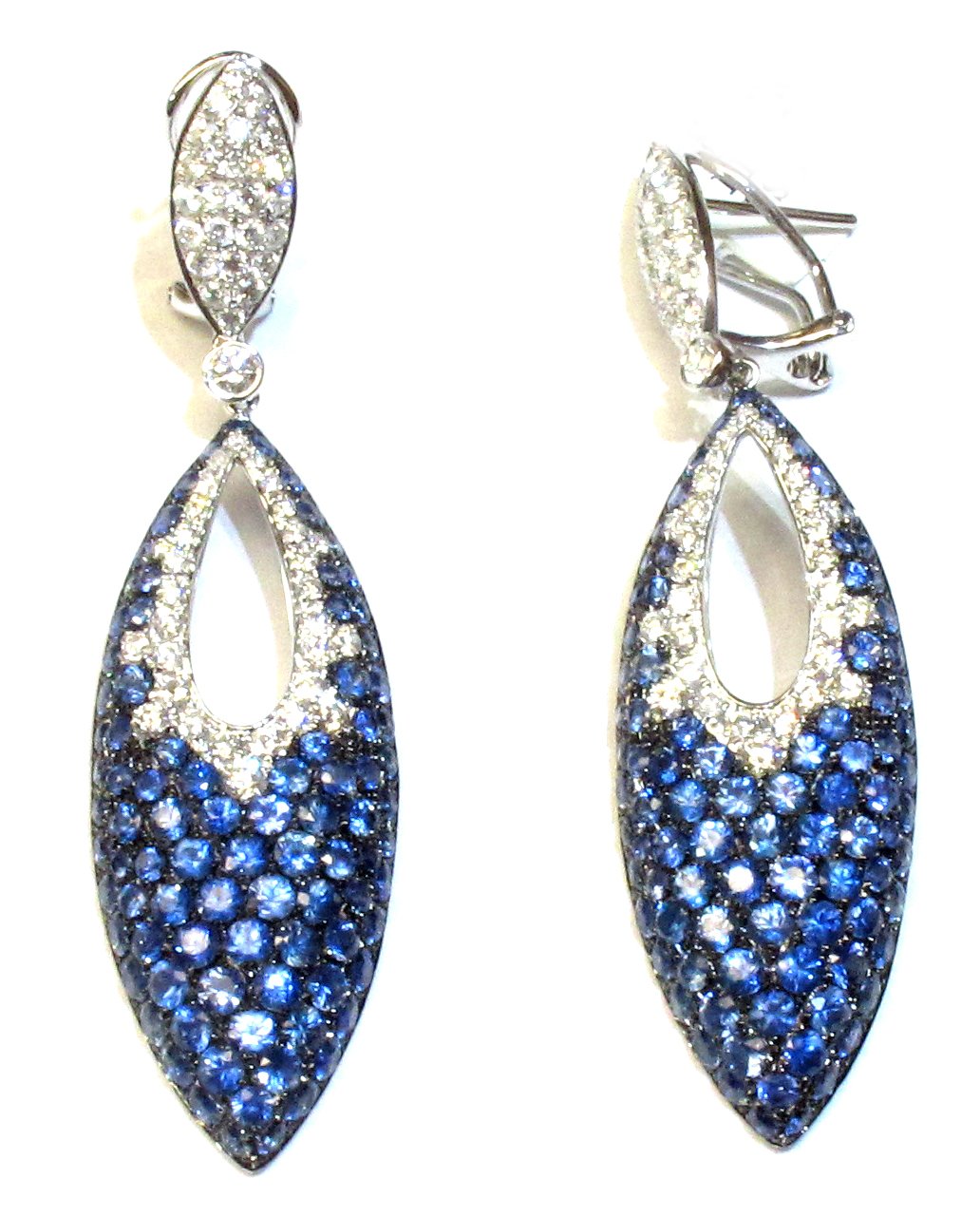 18kt White And Black Gold Sapphire Diamond Dangling Earrings