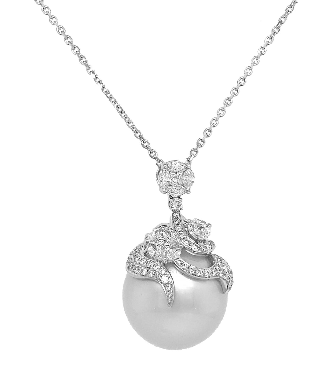 18kt White Gold Diamond and Pearl Pendant